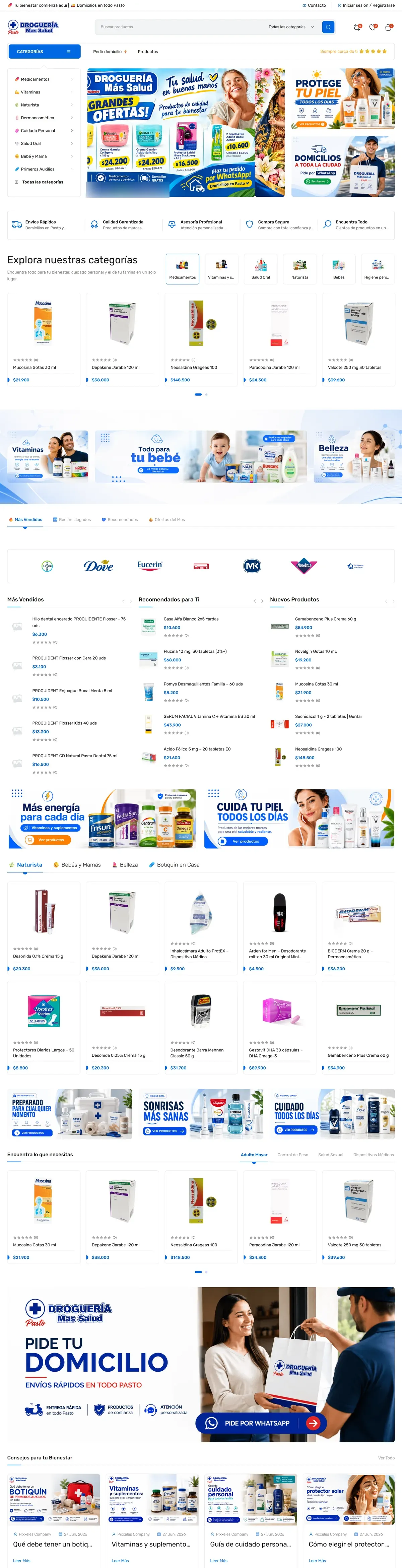 Captura completa del sitio de Droguería Más Salud en escritorio