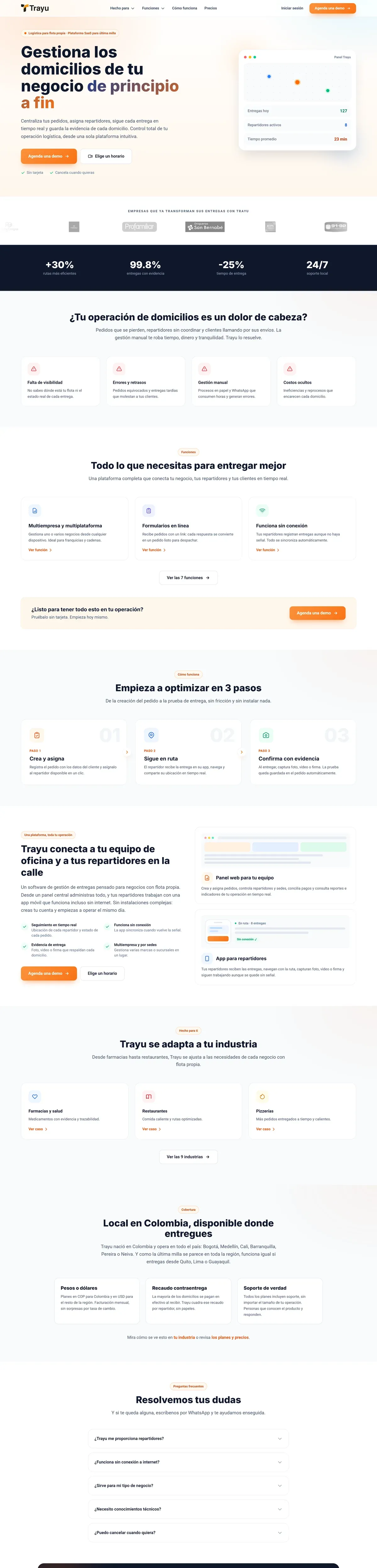 Página de inicio de Trayu en escritorio, completa