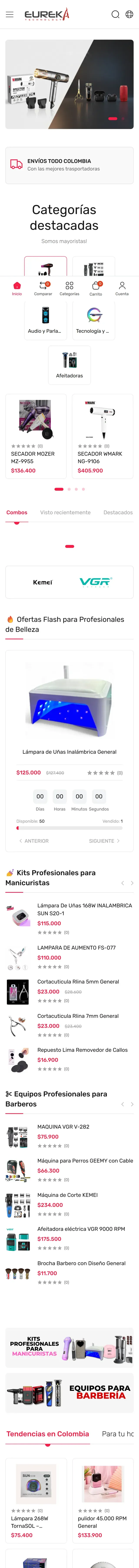 Captura completa del sitio de Eureka en móvil