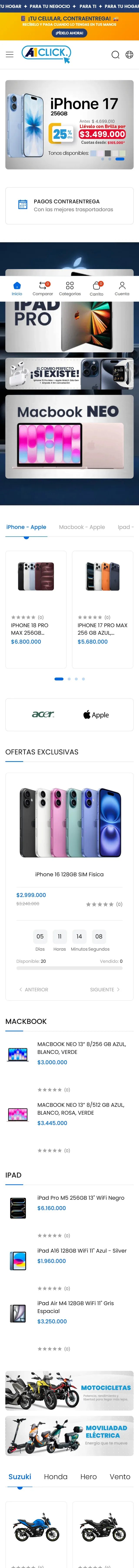 Captura completa del sitio de A1click en móvil