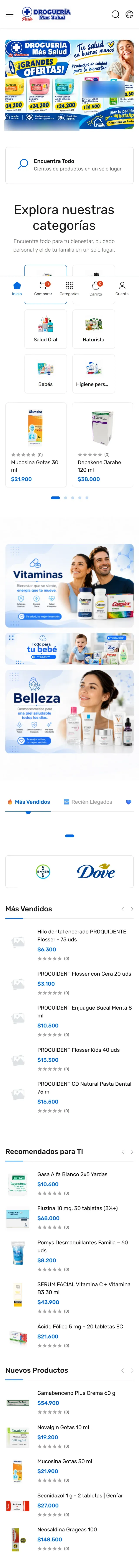 Captura completa del sitio de Droguería Más Salud en móvil