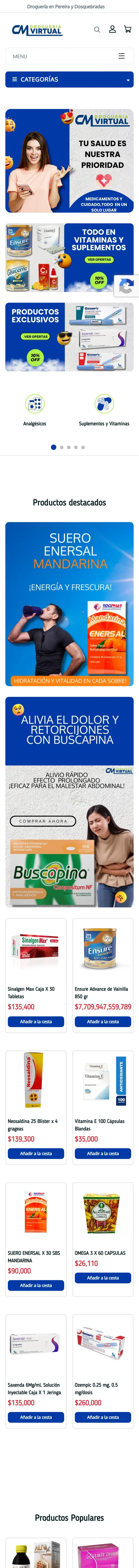Captura completa del sitio de Droguería Virtual en móvil