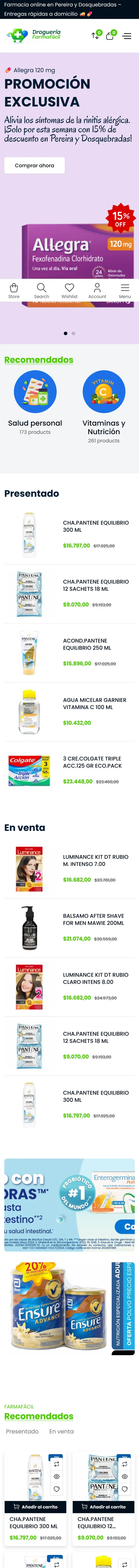 Captura completa del sitio de Droguería Farmafácil en móvil