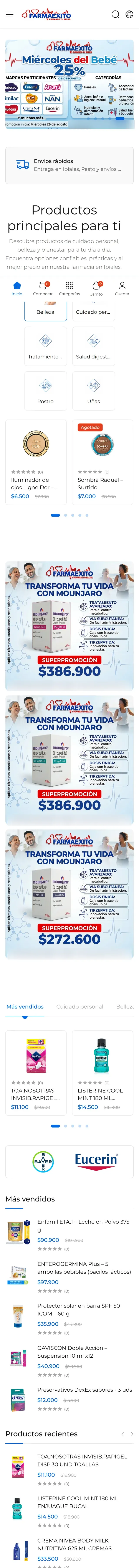 Captura completa del sitio de Farmaexito en móvil