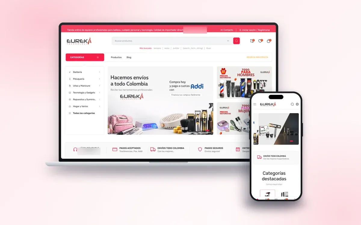 Sitio de Eureka en escritorio y móvil