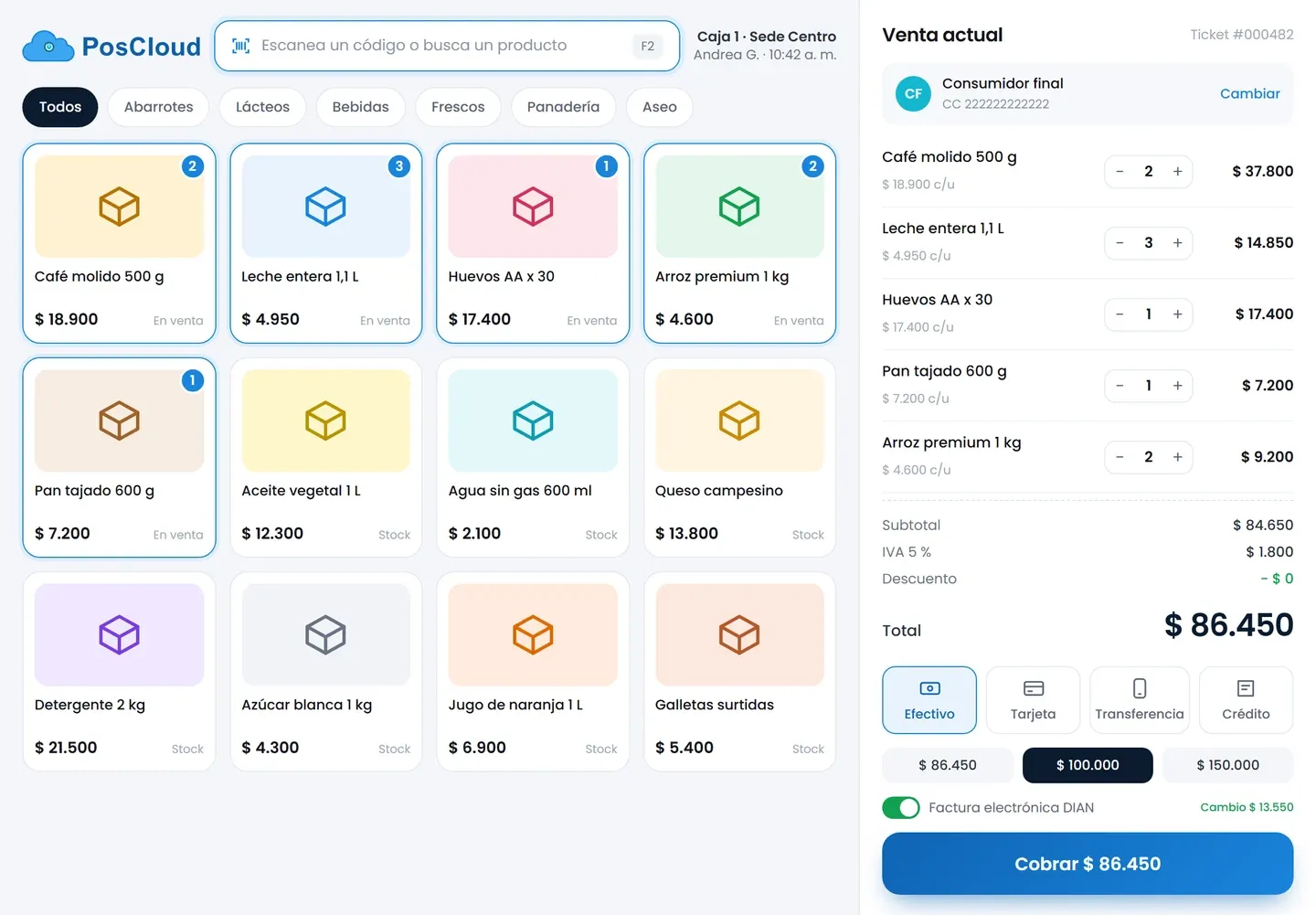 Punto de venta · cobro con factura electrónica DIAN